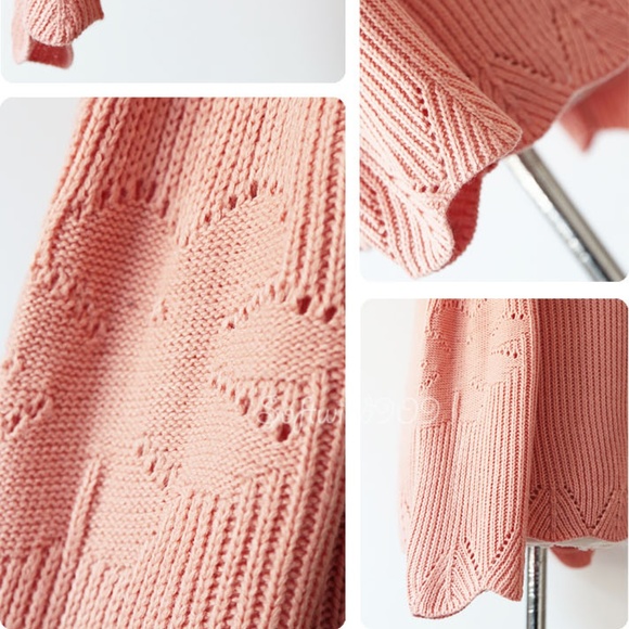 Peach Pink Scallop Edge Long Tunic Sweater Top - Picture 6 of 7